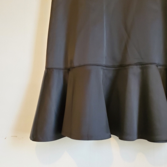 THEORY Black Essential Flare A Line Satin Flouncy Mini Ruffle Dress sz 10 - Picture 5 of 9